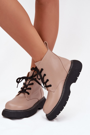 calentamiento Botas de mujer con una plataforma con cordones beige Harmine 2