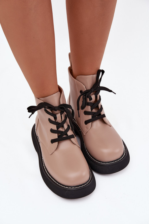 calentamiento Botas de mujer con una plataforma con cordones beige Harmine