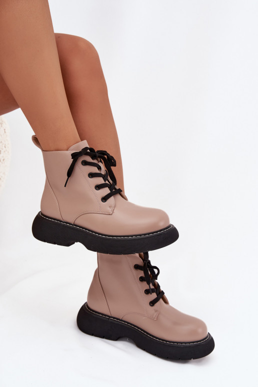 calentamiento Botas de mujer con una plataforma con cordones beige Harmine