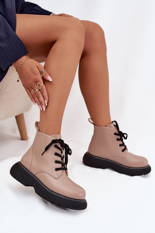 calentamiento Botas de mujer con una plataforma con cordones beige Harmine