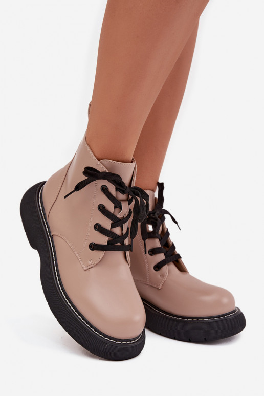 calentamiento Botas de mujer con una plataforma con cordones beige Harmine