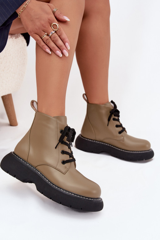 calentamiento Botas de mujer con una plataforma con cordones color verde Harmine calentamiento Botas de mujer con una plataforma con cordones color verde Harmine