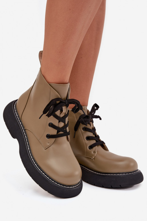 calentamiento Botas de mujer con una plataforma con cordones color verde Harmine calentamiento Botas de mujer con una plataforma con cordones color verde Harmine