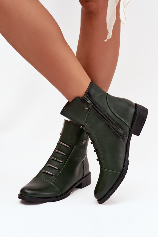 calentamiento Botas de mujer con tacones anchos color verde Labise