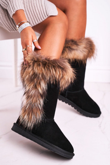 Botas de nieve cálidas y elegantes con pelo dentro gamuza natural de color negro Balvin 2