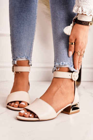 Sandalias de mujer con tacones dorados Laura Messi 2143 beige 2