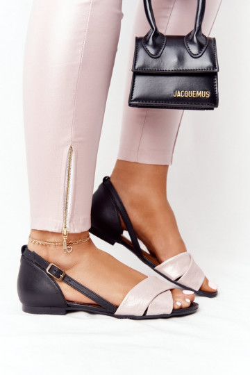 Sandalias de piel natural lacadas en rosa y negro Tai turiciejka 04614-15
