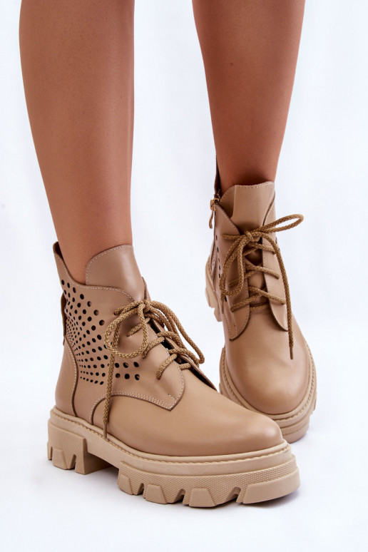 Piel botas altas de montar con elementos calados beige Abilene Piel botas altas de montar con elementos calados beige Abilene