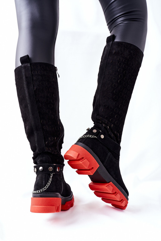 Femenino Piel botas LeAski de color negro de gamuza 2866