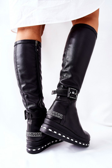 Piel botas Tiene queciejka con una plataforma de color negro 05293-01 2