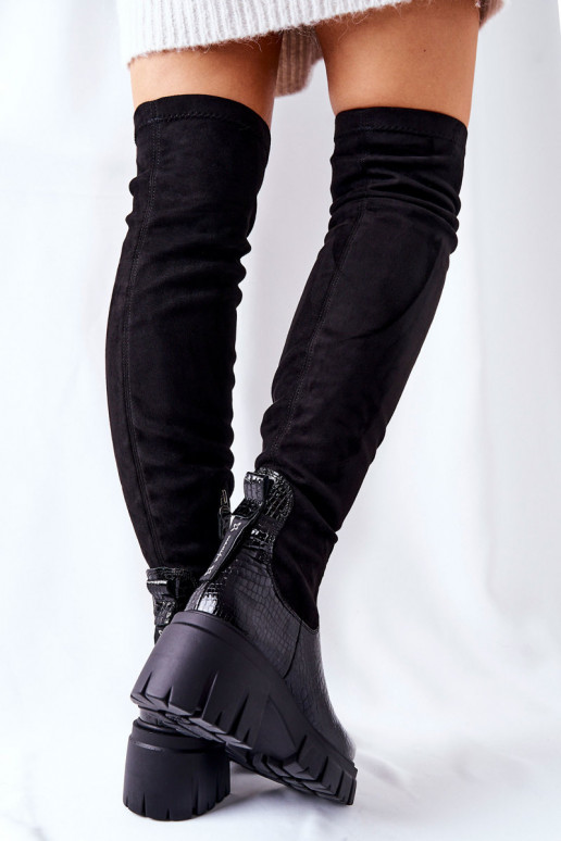 Piel botas Tiene queciejka  de color negro 05260-01 Piel botas Tiene queciejka  de color negro 05260-01