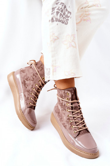 Estilo deportivo Piel zapatos LeAski 3034 beige con camuflaje