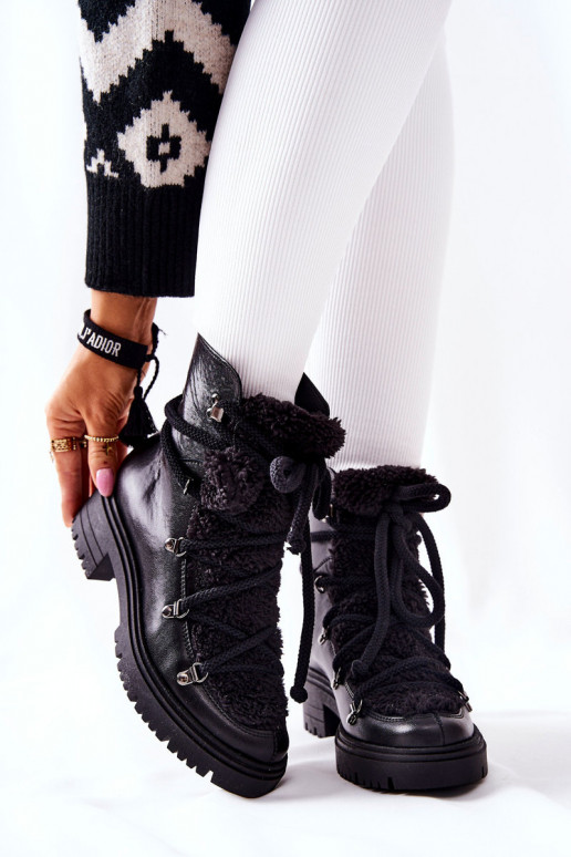 Piel Botas zapatos con correas LeAski de color negro 3116