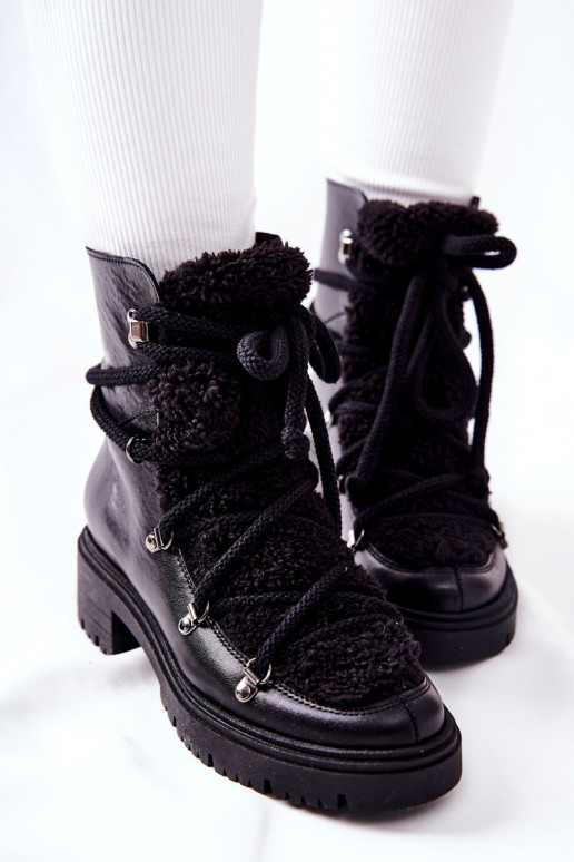 Piel Botas zapatos con correas LeAski de color negro 3116