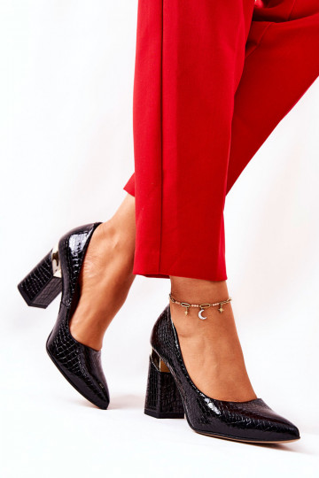 Zapatos de cuero LeĮskis con imitación de piel de serpiente 3117 color negro