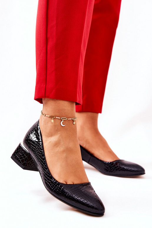 Piel con imitación de piel de serpiente Zapatos LeAski 3118 de color negro Piel con imitación de piel de serpiente Zapatos LeAski 3118 de color negro