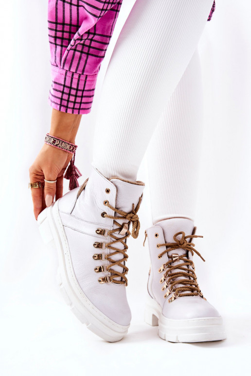 Piel calentamiento Botas Blanco-beige Brescia