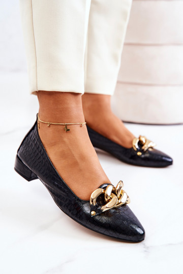 Zapatos de cuero con imitación de piel de serpiente color negro Elissabeth