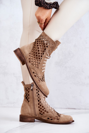 Zazoo 2695 con elementos calados Piel Botas color marrón 2