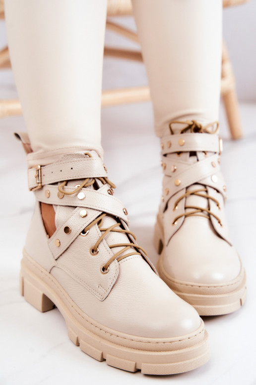 Piel Femenino Botas Con recortes color marfil Everly Piel Femenino Botas Con recortes color marfil Everly