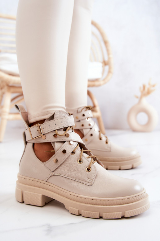 Piel Femenino Botas Con recortes color marfil Everly Piel Femenino Botas Con recortes color marfil Everly