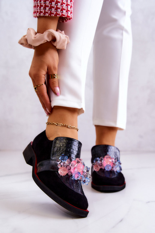 de gamuza zapatos con adornos Negro y-color rojo Davine de gamuza zapatos con adornos Negro y-color rojo Davine