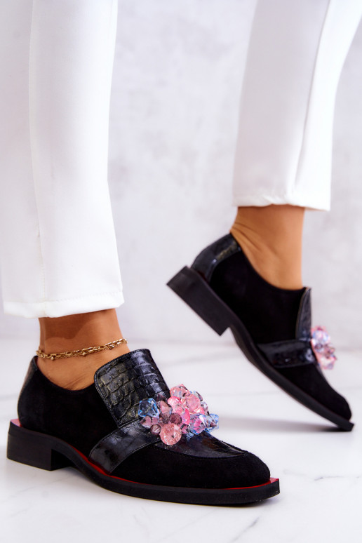 de gamuza zapatos con adornos Negro y-color rojo Davine de gamuza zapatos con adornos Negro y-color rojo Davine