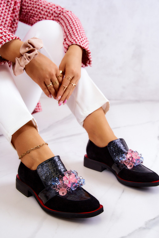 de gamuza zapatos con adornos Negro y-color rojo Davine de gamuza zapatos con adornos Negro y-color rojo Davine