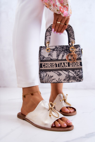 Zazoo 2659 Zapatillas de cuero Femenino Blanco-color dorado