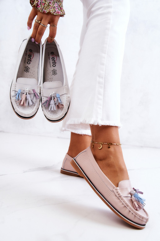 Piel mocasines de mujer con flecos color rosa Laressa Piel mocasines de mujer con flecos color rosa Laressa