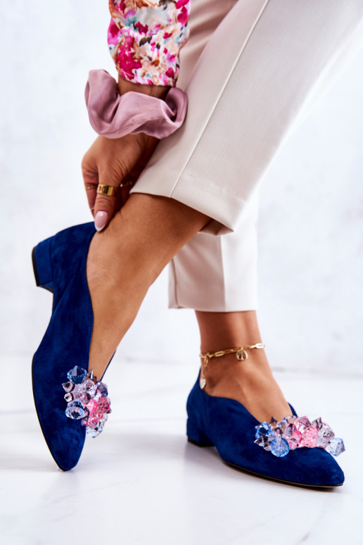 Estilo elegante de gamuza zapatos con adornos azul oscuro McQueen Estilo elegante de gamuza zapatos con adornos azul oscuro McQueen