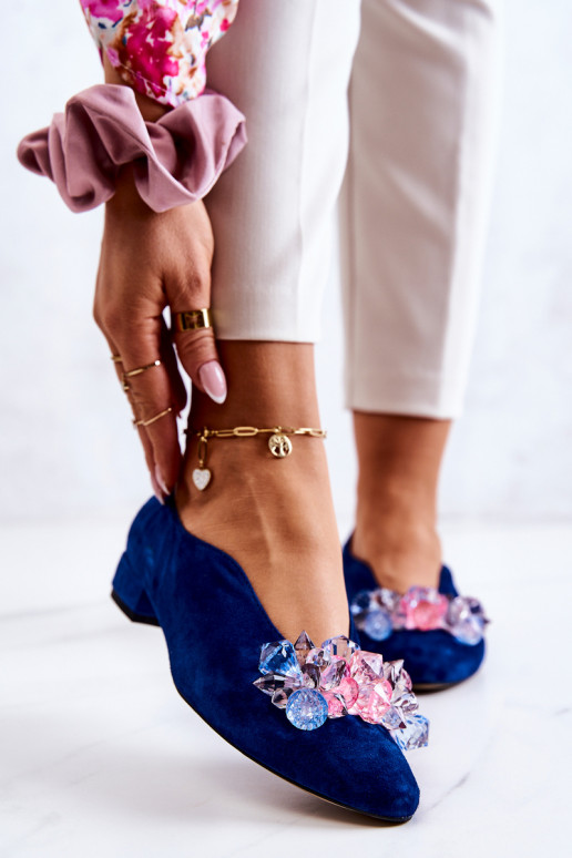 Estilo elegante de gamuza zapatos con adornos azul oscuro McQueen Estilo elegante de gamuza zapatos con adornos azul oscuro McQueen