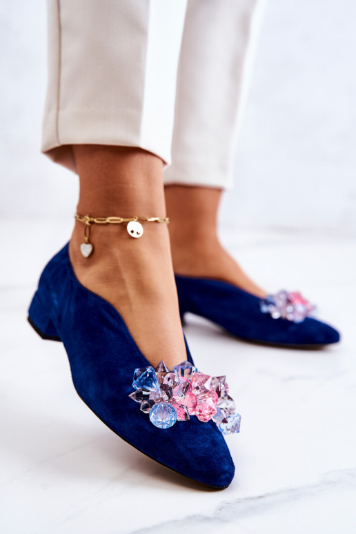 Estilo elegante de gamuza zapatos con adornos azul oscuro McQueen Estilo elegante de gamuza zapatos con adornos azul oscuro McQueen