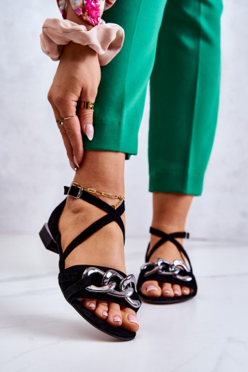 Sandalias de ante negras para mujer con cadenas Laura Messi 2365 2