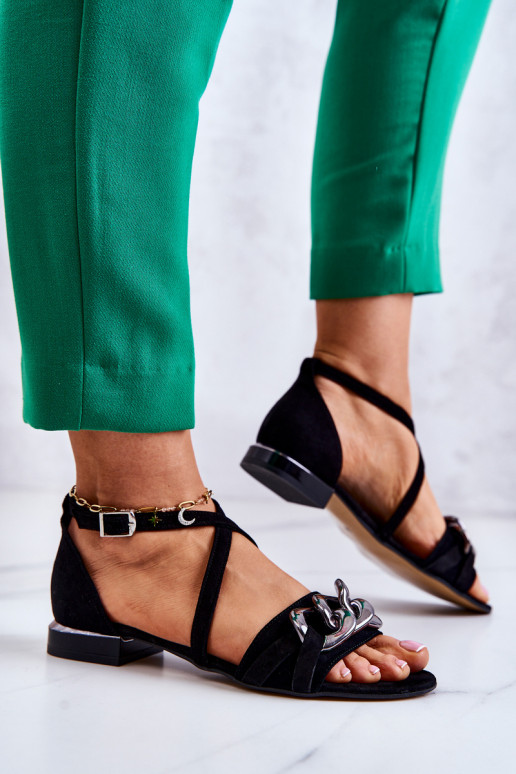 Femenino Sandalias de ante con cadenas Laura Messi 2365 de color negro