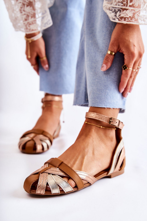 Piel Sandalias de mujer Tiene queciejka 01924-32 oro-color marrón Piel Sandalias de mujer Tiene queciejka 01924-32 oro-color marrón