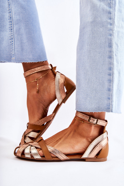 Piel Sandalias de mujer Tiene queciejka 01924-32 oro-color marrón Piel Sandalias de mujer Tiene queciejka 01924-32 oro-color marrón