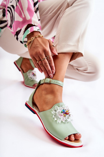 Sandalias de piel verdes para mujer con adornos Nevassa