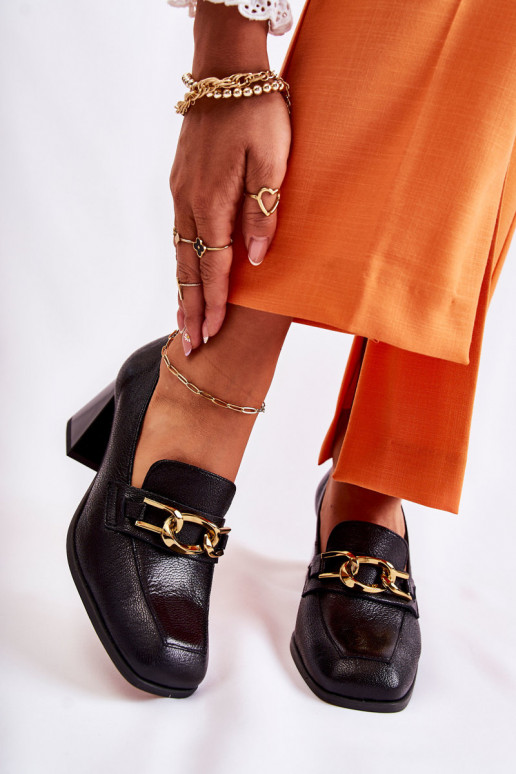 Piel Zapatos con cadenas Laura Messi 2515 de color negro