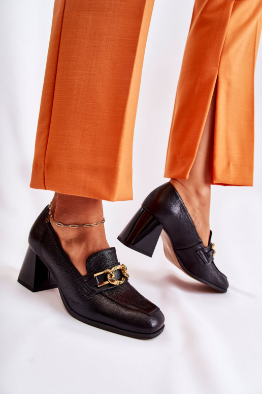 Piel Zapatos con cadenas Laura Messi 2515 de color negro