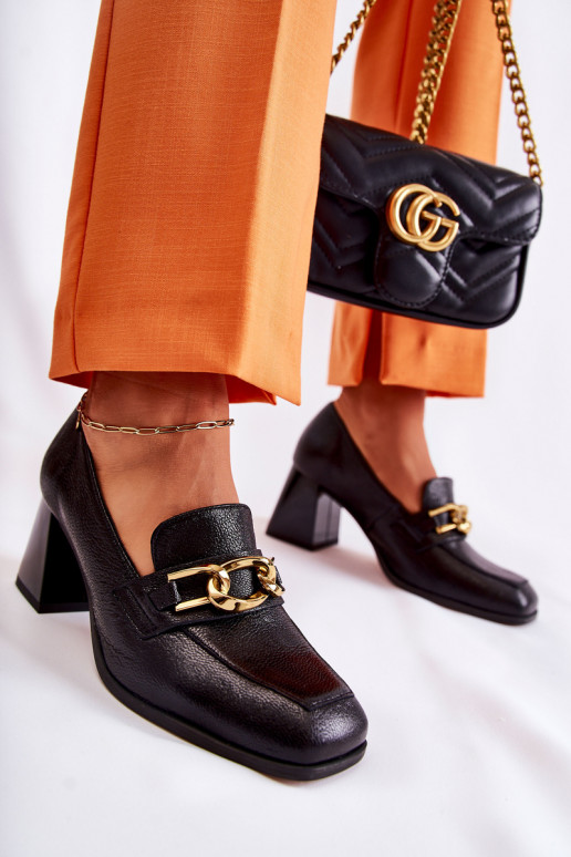 Piel Zapatos con cadenas Laura Messi 2515 de color negro