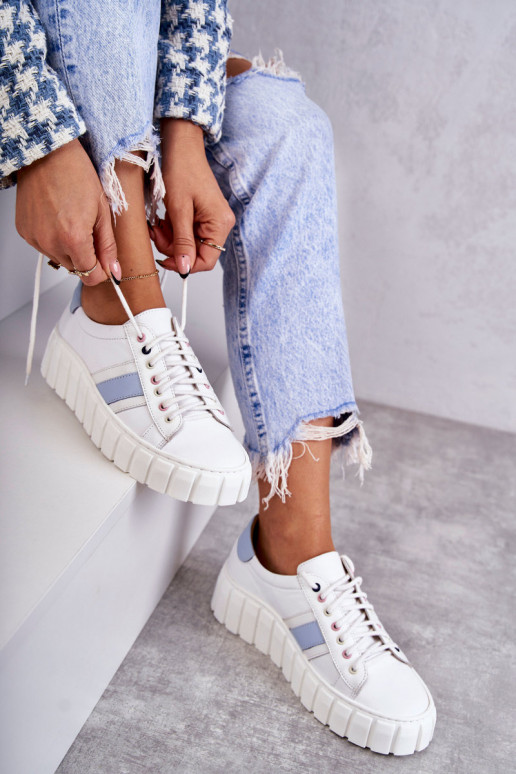 Femenino Piel zapatillas con correas Blanco-color azul Ariva Femenino Piel zapatillas con correas Blanco-color azul Ariva