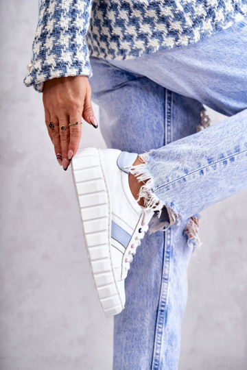 Femenino Piel zapatillas con correas Blanco-color azul Ariva 2