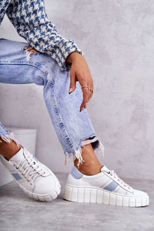 Femenino Piel zapatillas con correas Blanco-color azul Ariva Femenino Piel zapatillas con correas Blanco-color azul Ariva