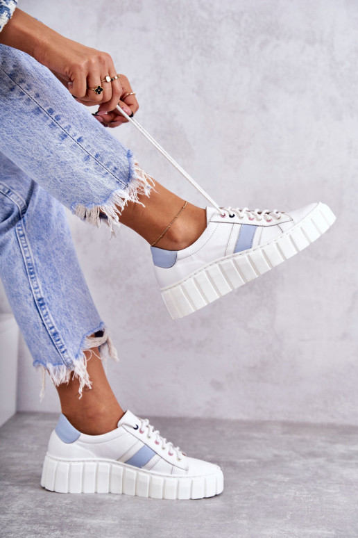 Femenino Piel zapatillas con correas Blanco-color azul Ariva Femenino Piel zapatillas con correas Blanco-color azul Ariva