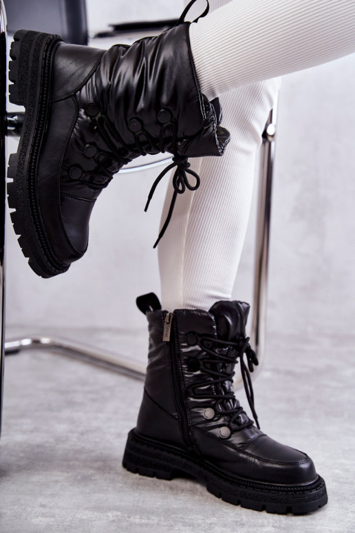 Femenino Botas de nieve con cordones GOE KK2N4017 de color negro Femenino Botas de nieve con cordones GOE KK2N4017 de color negro