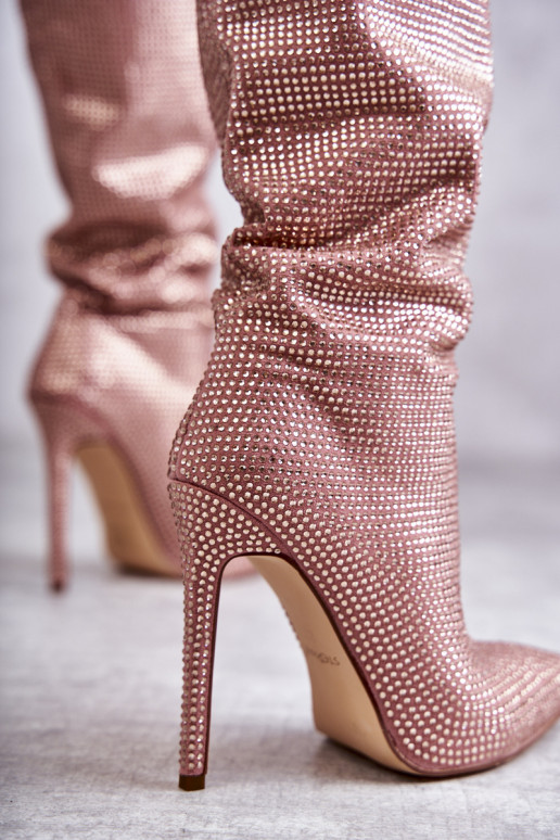 De moda botas con tacones finos con ojos centelleantes color rosa Lovisa