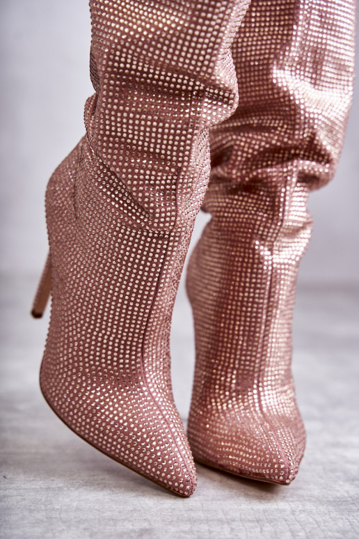 De moda botas con tacones finos con ojos centelleantes color rosa Lovisa