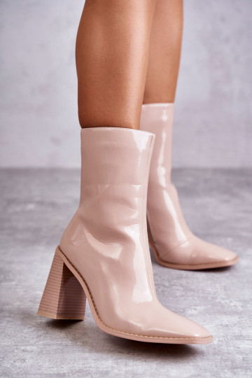 Femenino con efecto barniz Botas botas beige Tiene quergit 2