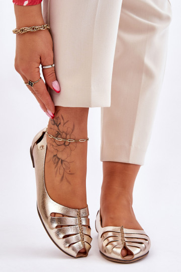 Zazoo 10009 Bailarinas cómodas de piel natural. Femenino color dorado